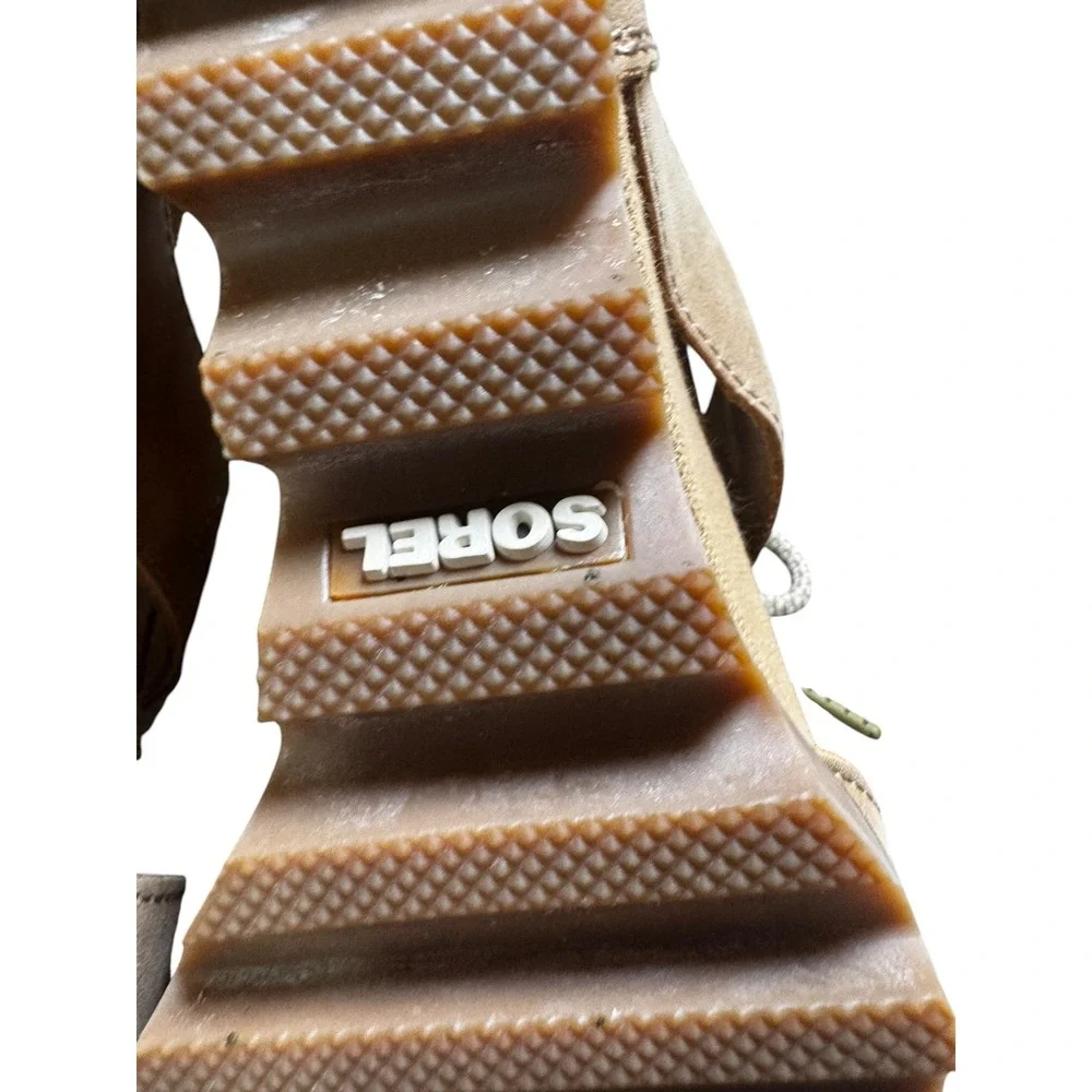 Sorel Joanie Lace Wedge Sandals Womens 9 Ash Brown‎ Excellent Leather NL2453-220